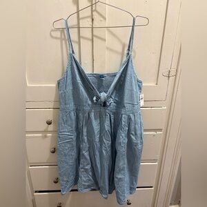 NWT Old Navy 2X Light Washed Denim Sleeveless Tie-Front Mini Dress
